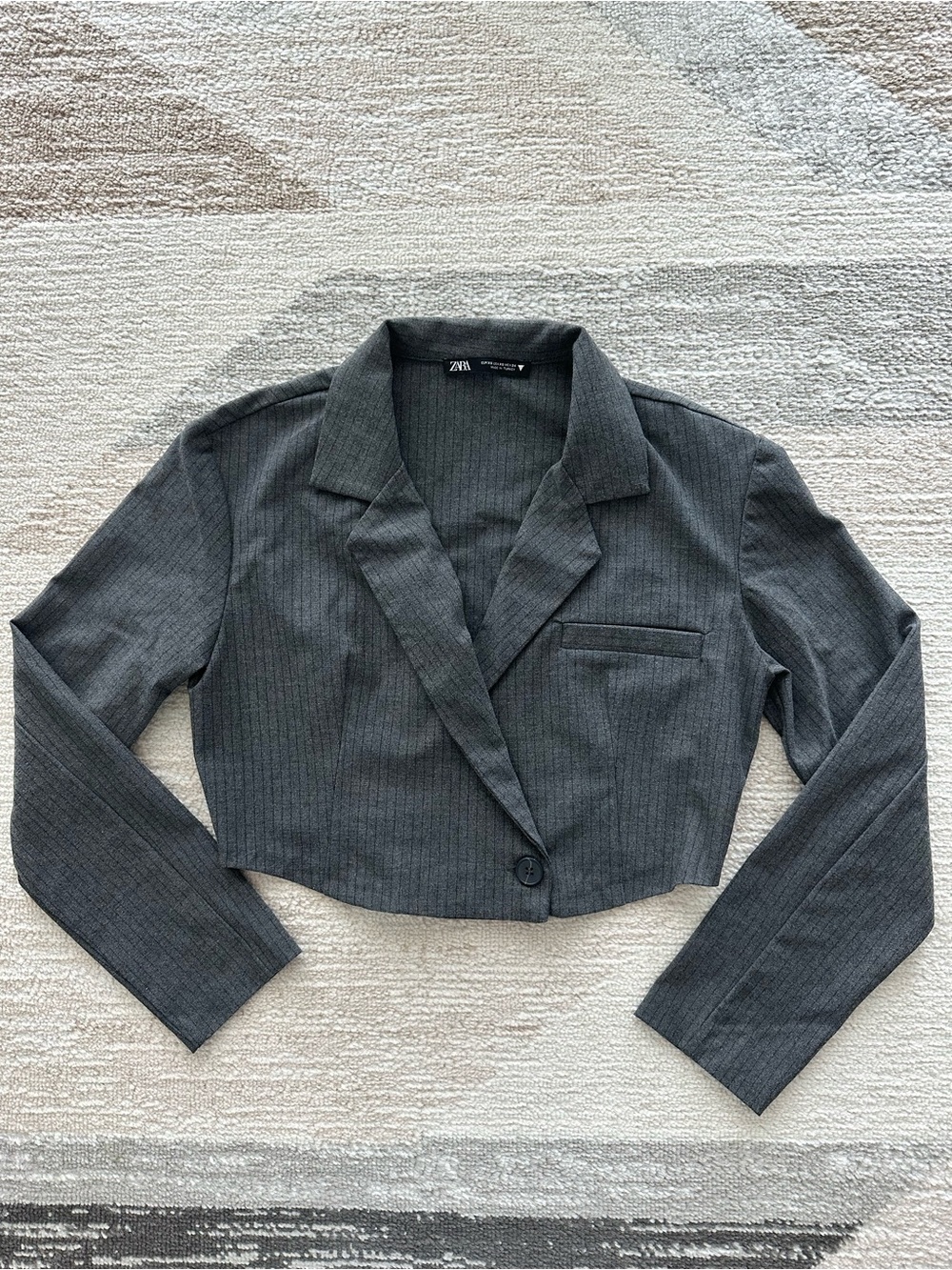 Zara Cropped Pinstripe Gray Blazer Jacket Size XS